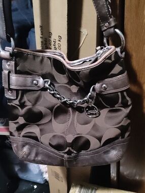 Coach Brown Chain-Trim Signature Shoulder Bag